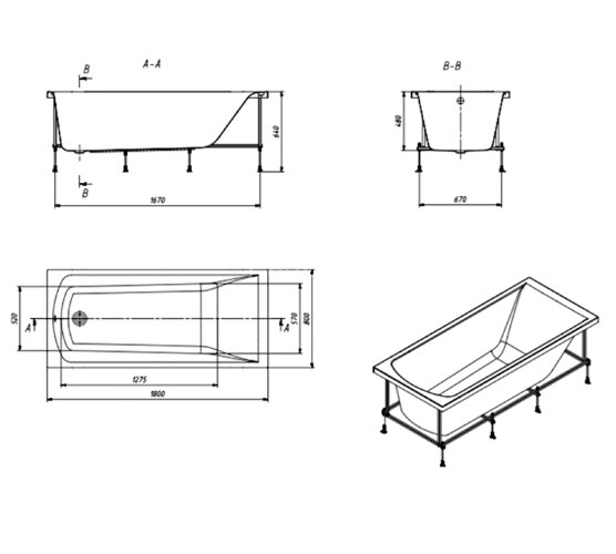 Ванна акриловая Santek ФИДЖИ прямоугольная 180Х80 белая