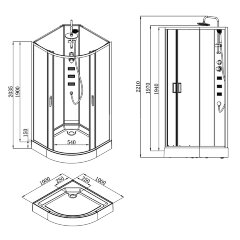 Душевая кабина Loranto NEO 100x100x(190+15) с низким поддоном 15см, прозрачное закаленное стекло 5 мм, задние стеклянные стенки белые, профиль черный-