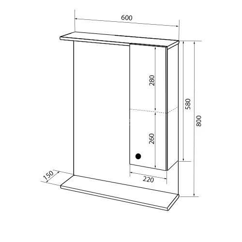 Зеркало-шкаф Loranto Моника 60 без светильника, правостороннее , 600х695х150