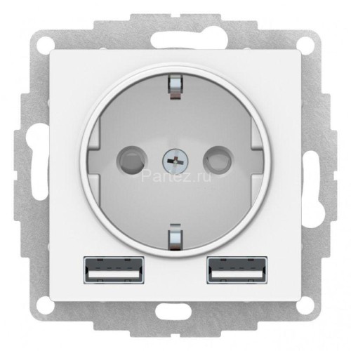 Розетка 1-м СП AtlasDesign 16А IP20 с 2-мя заряд. устройствами USB тип A+A 5В/2.4А 2х5В/1.2А механиз