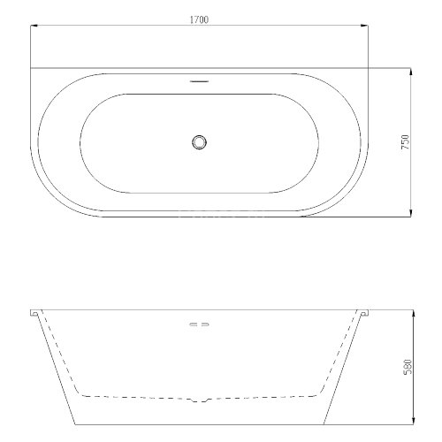 Ванна акриловая Azario ELCON 1700x750x580 пристенная, в комплекте с сифоном и металлической рамой (E