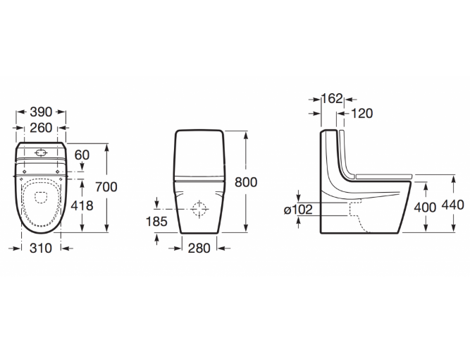 Z KHROMA Низ к унитазу напольный, двойной выпуск, 700 мм
