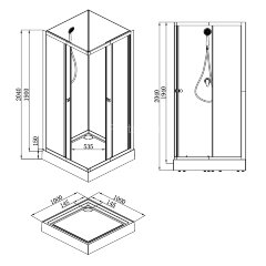 Душевая кабина Loranto NEO 100x100x(190+15) c низким поддоном 15см, прозрачное закаленное стекло 5 мм,задние стеклянные стенки белые, профиль черный-м