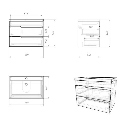 Комплект тумба Итана Sky 70 (600х450х560) подвесная, с раковиной Clarissa 70, белый глянец (CS000916
