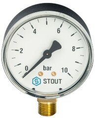 Манометр рад. D100 мм 10 бар 1/2" STOUT