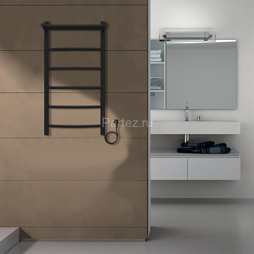 Полотенцесушитель электрический AZARIO VERONA 400/800 5 секций, с полкой, диммер справа, черный (AZ0