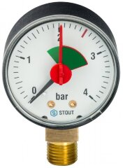 Манометр рад. с указателем предела D63 мм 4 бар 1/4&quot; STOUT