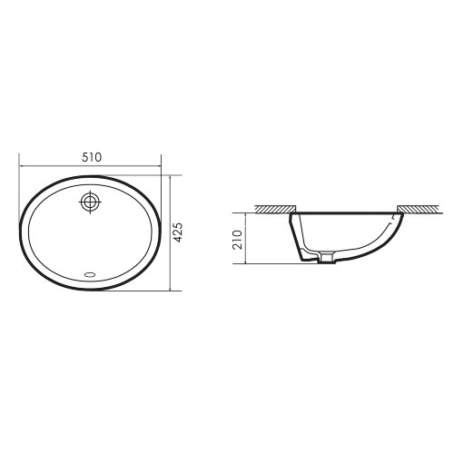 Раковина Azario 510х425х210 встраиваемая снизу, овальная, белый матовый (AZ-6005)