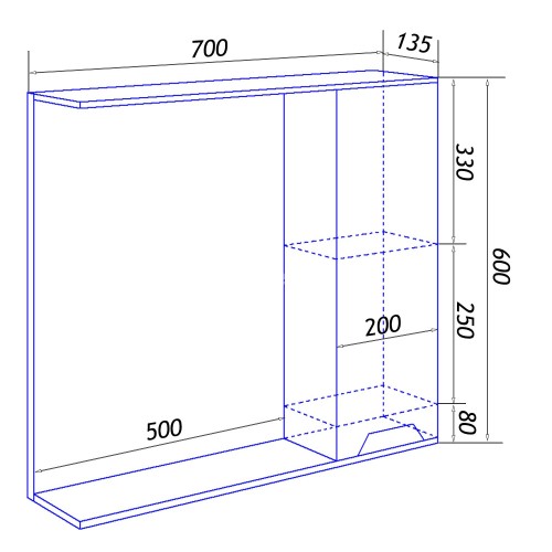 Зеркало-шкаф Loranto Florena 70 700х135х600 правый, темный бетон (CS00090037)