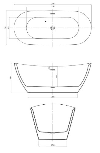 Ванна акриловая Azario GOLDFIELD 1700х750х650 свободностоящая, в комплекте с сифоном и металлической