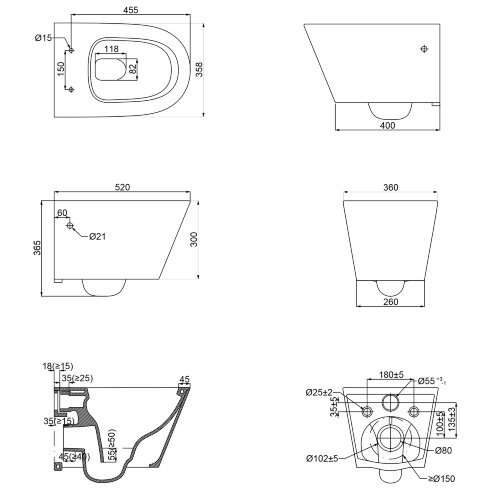 Унитаз подвесной Creo Ceramique 360х520х365 с системой смыва "Tornado", в комплекте с быстросъемным 