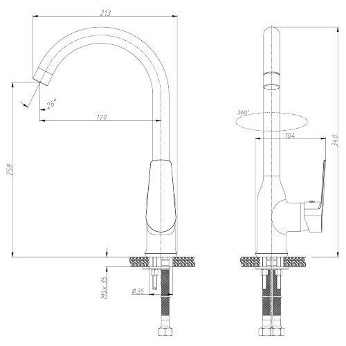 Смеситель Rossinka S35-24 для кухни