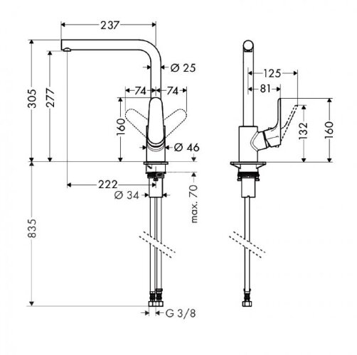 31817000 Focus Смеситель для кухни, однорычажный, с поворотным изливом