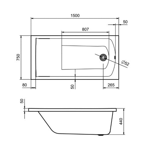Ванна акриловая Santek Фиджи 150х75, белая