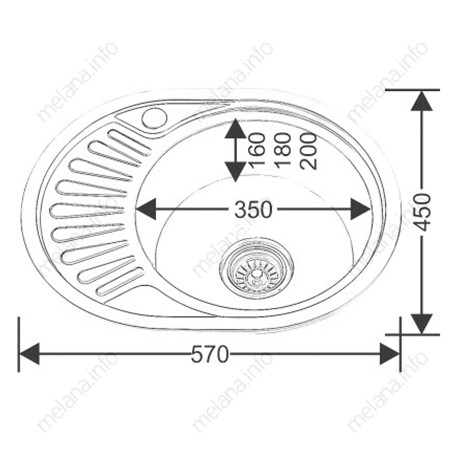 Мойка 5745 U MELANA 0,6/160 в ИУ врезная овальная с сифоном (120 ti *12)