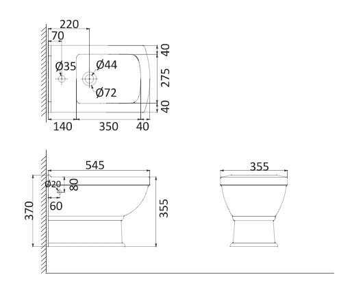 Биде напольное Creo Ceramique ORLEANS 570х360х425 (OR2000)