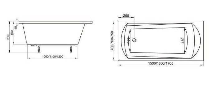 Ванна акриловая Ravak DOMINO 150х70 белая