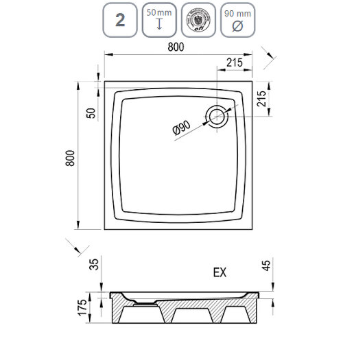 Поддон для душа Ravak Galaxy/Perseus EX акриловый 80х80 Белый (A024401310)