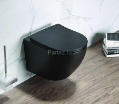 Унитаз подвесной Azario Grado 490х370х370 безободковый, в комплекте с сидением микролифт, черный мат