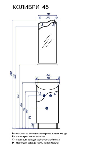 Зеркало AQUATON КОЛИБРИ 45 (1A065302KO01L)