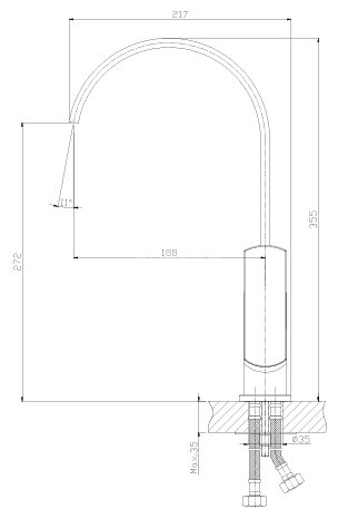 Смеситель одноручный (35мм)  для кухни с высоким поворотным изливом, хром