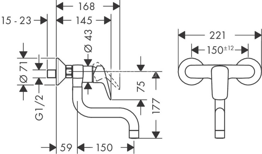 71836000 Logis Смеситель для кухни, однорычажный, настенный