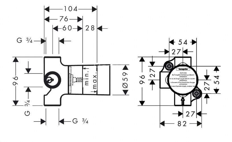 Hansgrohe 15981180 Скрытая часть запорного/переключающего вентиля Trio Universal, СМ, 3/4