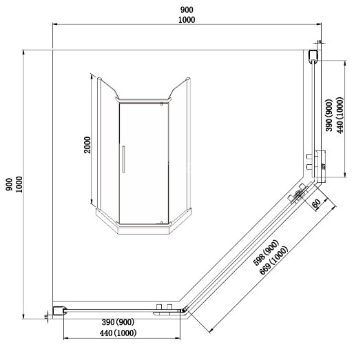 Душевое ограждение AZARIO EDMONTON 900х900х2000 стекло прозрачное 8 мм. профиль черный (AZ-NNC3231-1 900 BLACK)