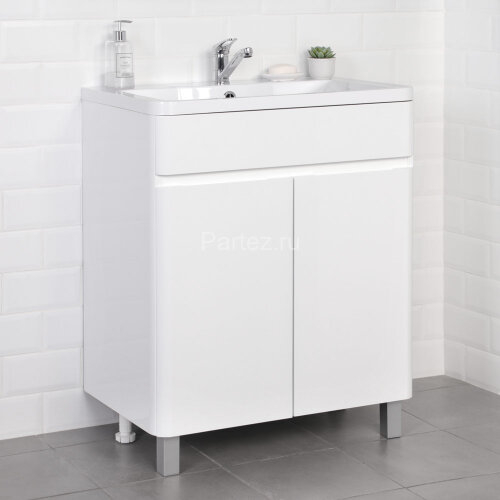 Комплект тумба Итана Roberto 70 (700х453х850) напольная, с раковиной Adel 70, белый глянец (315239)