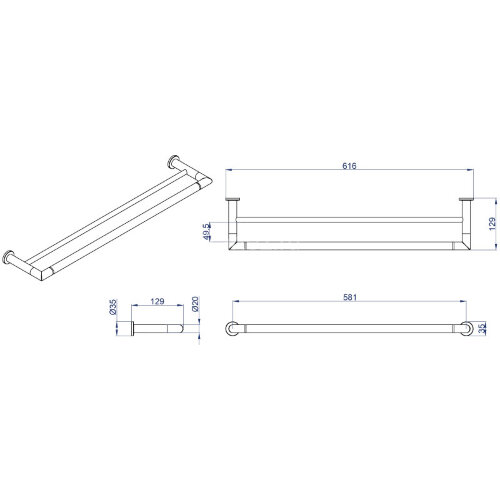Полотенцедержатель AZARIO FORNY трубчатый двойной 60 см, хром (AZ-88302)