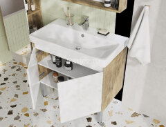 Тумба под раковину AQUATON Сканди Doors 80 Белый глянец/Дуб Рустикальный (1A282901SDZ90)