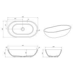 Раковина AZARIO 650x350x160 накладная из искусственного камня, белая матовая (AZ-1132S)