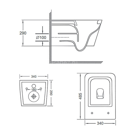 Унитаз подвесной Loranto Delphi 340х485х290 безободковый с системой смыва Tornado в комплекте с быст