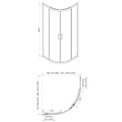 Душевое ограждение Azario MILTON 900х900х2000, БЕЗ ПОДДОНА, полукруглое, прозрачное стекло 6 мм, цвет профиля черный (AZ-ND2142 900 Black)