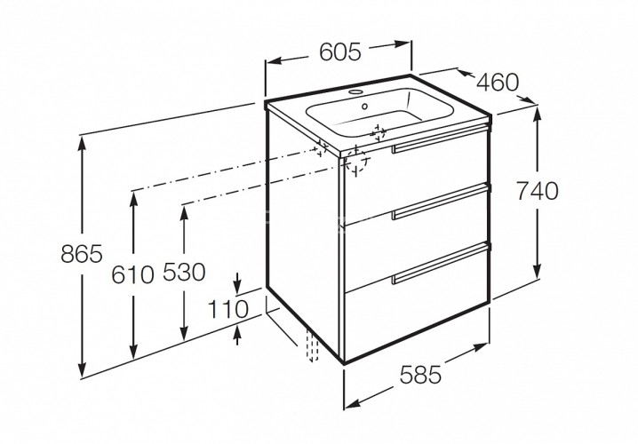 VICTORIA NORD Модуль д/раковины с 3-мя ящиками 600 мм, Ice Edition