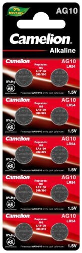 Элемент питания алкалиновый "таблетка" LR1130/389A/189/G10 Mercury Free AG10-BP0%Hg для часов BL-10 