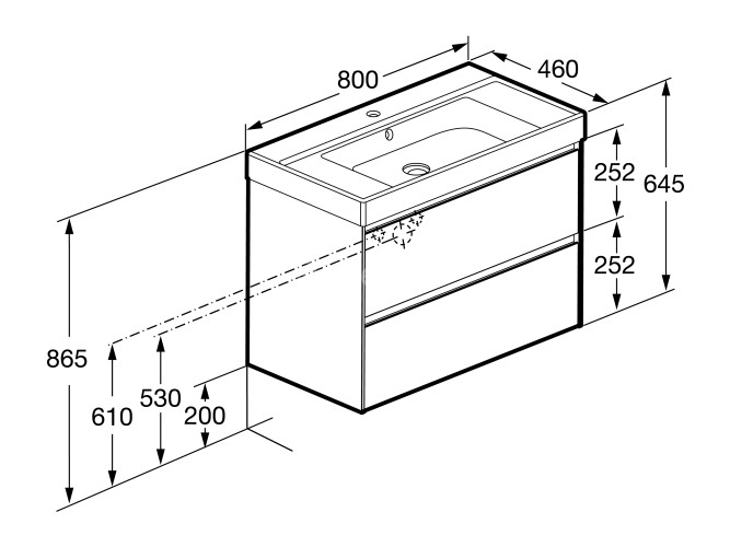 Тумба под раковину Roca Ona 800 подвесная, 2 ящика, темный вяз (A857630511)