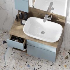 Тумба под раковину AQUATON Мишель 80 NEW подвесная, без столешницы Дуб Рустикальный/Фьорд (1A256801M