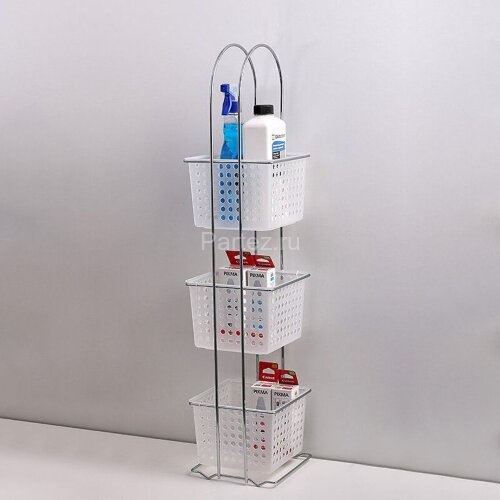 Этажерка прямоугольная Fixsen Grampus трехэтажная, пластик, хром (GR-810-3)