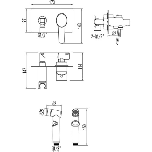 Смеситель Lemark Atlantiss LM3259C с гигиеническим душем, встраиваемый