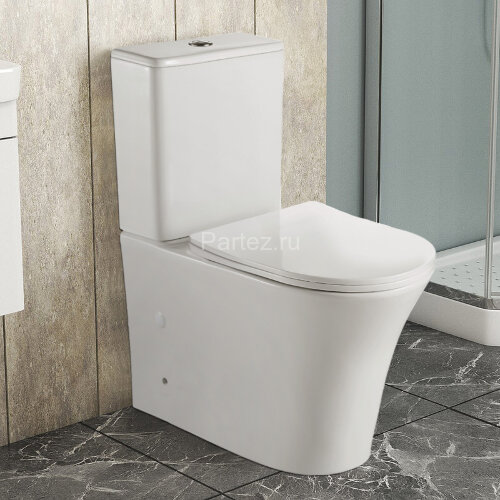 Унитаз-компакт Azario ANTEO ROUND 385х630х820 напольный, безободковый, быстросъемное сиденье микроли