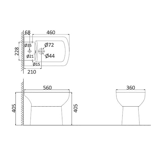 Биде напольное Creo Ceramique TOURS 560х360х405 без крышки (TO2000N)