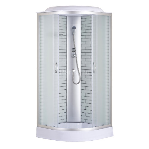 Душевая кабина Loranto SUNWAY 80х80х215 поддон 13см, белый кирпичный узор, матовое стекло 4мм, профиль хром (CS668013FW80)