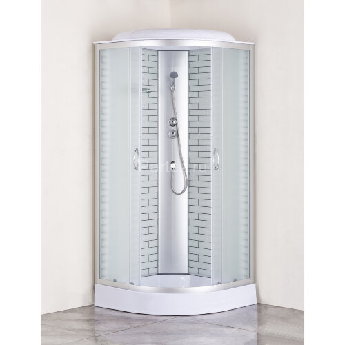 Душевая кабина Loranto SUNWAY 80х80х215 поддон 13см, белый кирпичный узор, матовое стекло 4мм, профиль хром (CS668013FW80)