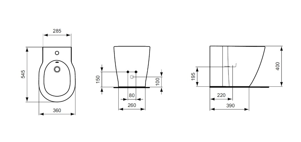 Биде напольное Ideal Standard CONNECT, с крепежом, 1 отверстие под смеситель (E799501)
