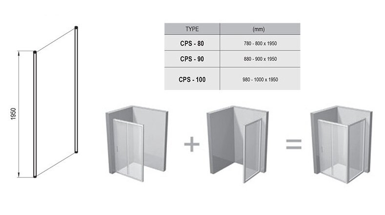 Неподвижная душевая стенка Ravak Chrome CPS-90, профиль хром,стекло прозрачное