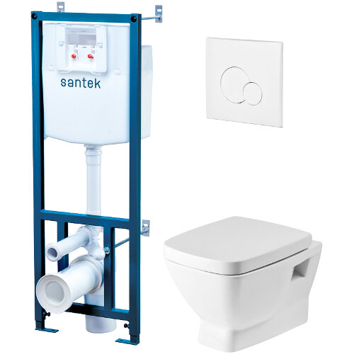 Пэк: Santek "Нео" подвесной унитаз с сиденьем SC + инсталляция + панель смыва белого цвета (1.WH30.2