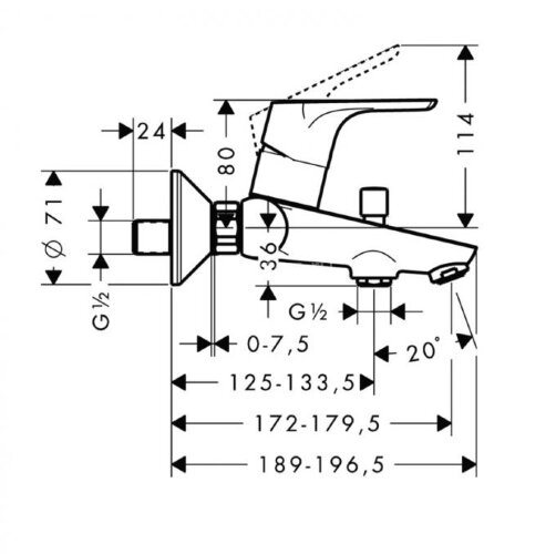 Hansgrohe 31940000 Focus Смеситель для ванны, однорычажный, ВМ, 1/2
