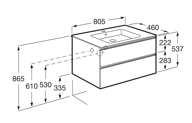 Модуль д/раковины Roca THE GAP 800 мм, 2 ящика, белый глянец