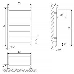 Полотенцесушитель электрический Двин Fj Plaza Neo 80/50 квадрат, с полкой, полированный (46577717701